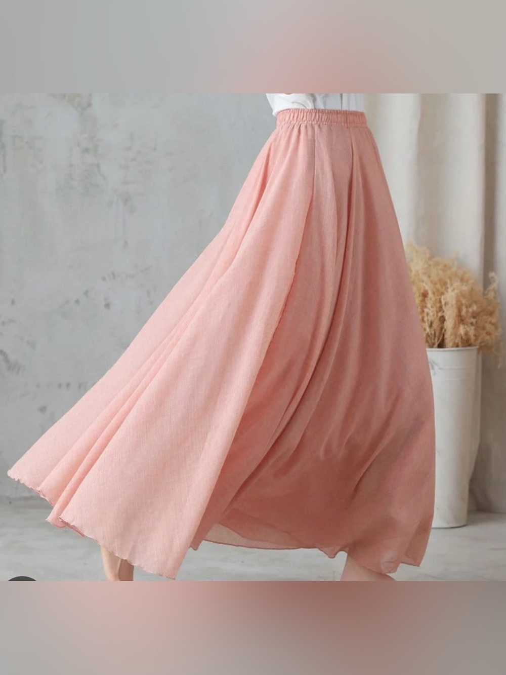 Rust Pink Maxi Skirt With High waist Elastic Swing Hem (SKU644)